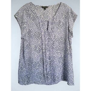 Express Blue~White Polka Dot Cap Sleeve Keyhole Front Business Blouse SP